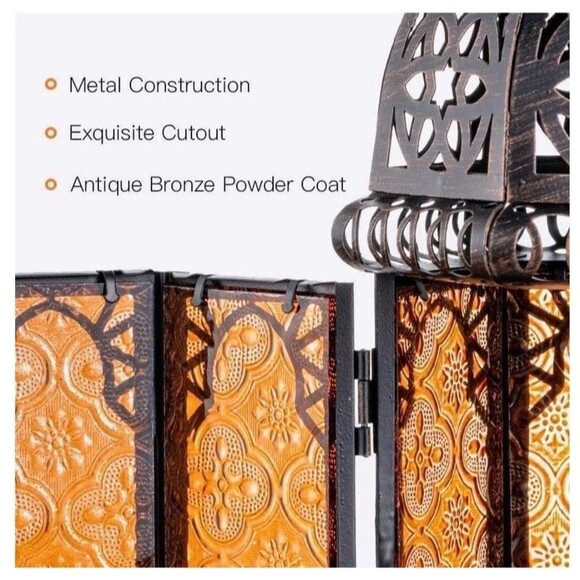 Exquisite Vintage Style Moroccan Candle Lantern Decorative Lighting Bronze Amber - Picture 5 of 8